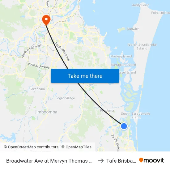 Broadwater Ave at Mervyn Thomas Drive to Tafe Brisbane map