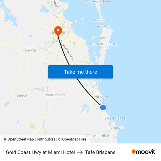 Gold Coast Hwy at Miami Hotel to Tafe Brisbane map