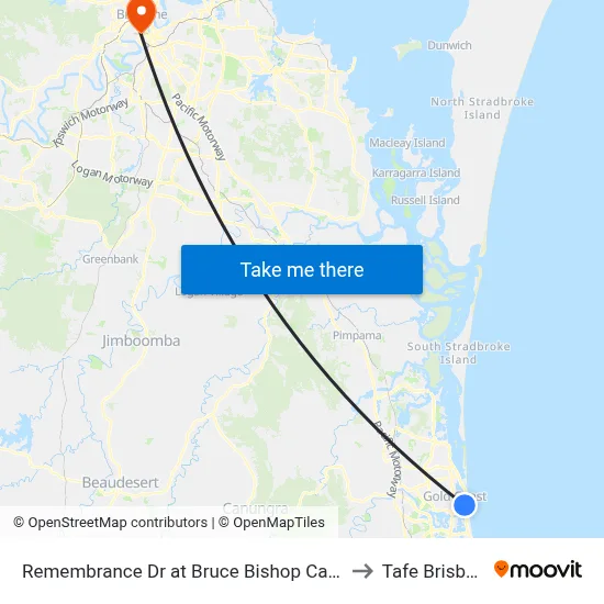 Remembrance Dr at Bruce Bishop Car Park to Tafe Brisbane map