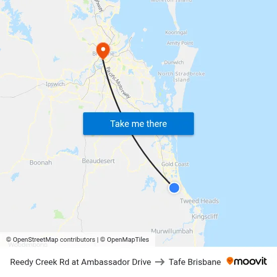Reedy Creek Rd at Ambassador Drive to Tafe Brisbane map