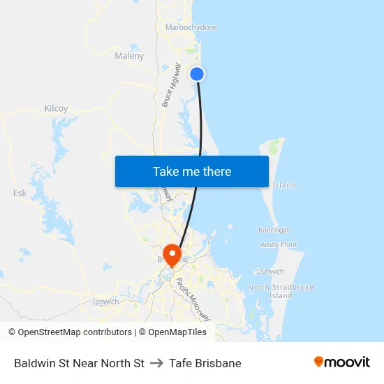 Baldwin St Near North St to Tafe Brisbane map