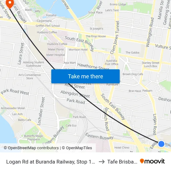 Logan Rd at Buranda Railway, Stop 14/16 to Tafe Brisbane map