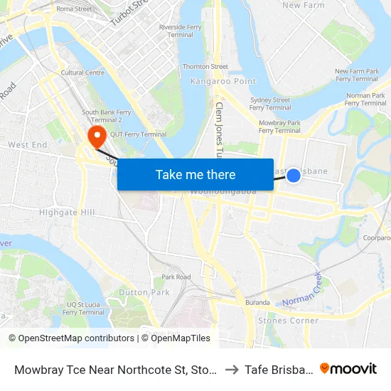 Mowbray Tce Near Northcote St, Stop 13 to Tafe Brisbane map