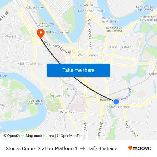 Stones Corner Station, Platform 1 to Tafe Brisbane map