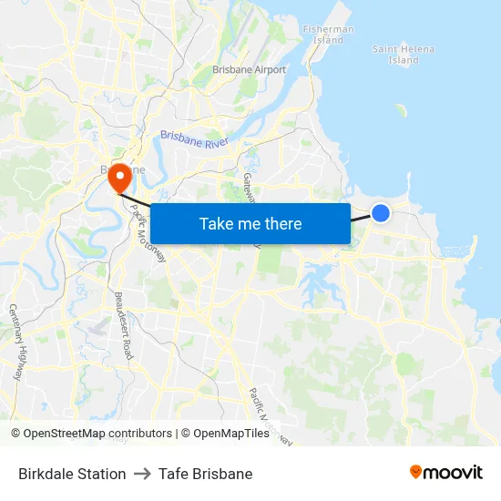 Birkdale Station to Tafe Brisbane map