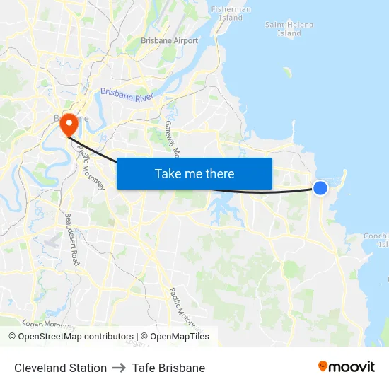 Cleveland Station to Tafe Brisbane map