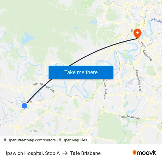 Ipswich Hospital, Stop A to Tafe Brisbane map