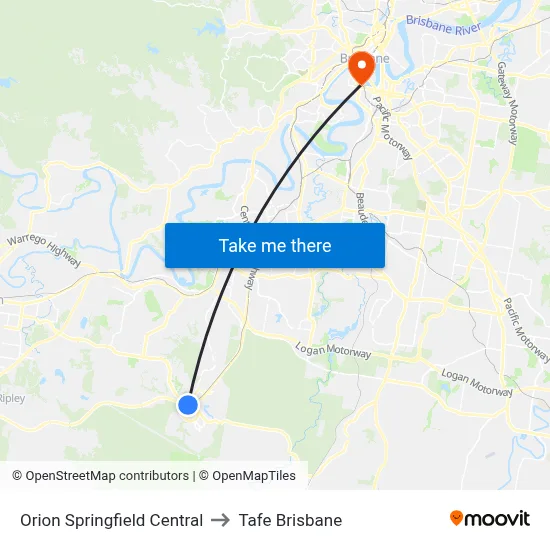 Orion Springfield Central to Tafe Brisbane map