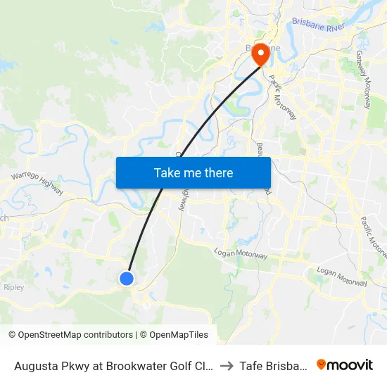 Augusta Pkwy at Brookwater Golf Club to Tafe Brisbane map