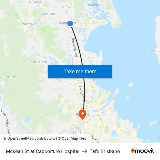 Mckean St at Caboolture Hospital to Tafe Brisbane map