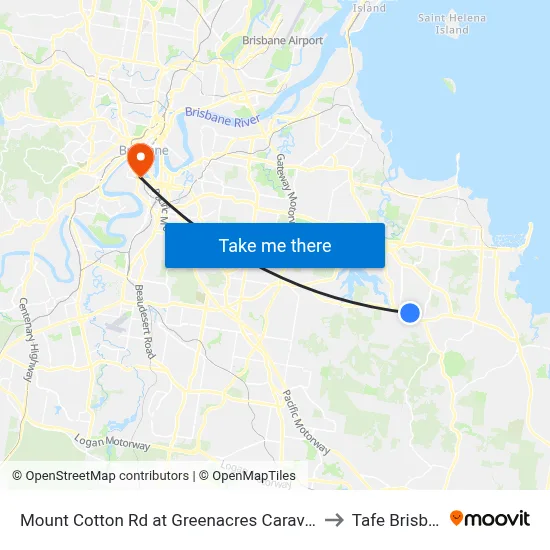 Mount Cotton Rd at Greenacres Caravan Park to Tafe Brisbane map