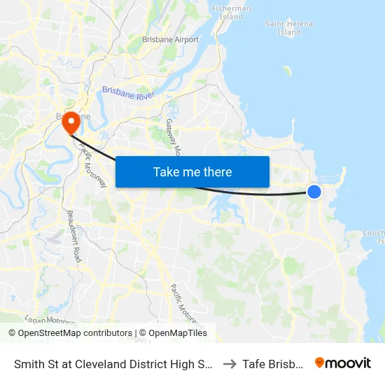 Smith St at Cleveland District High School to Tafe Brisbane map