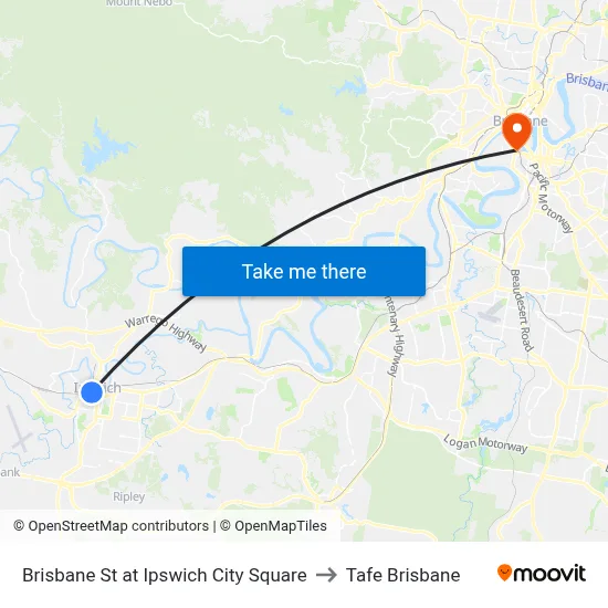 Brisbane St at Ipswich City Square to Tafe Brisbane map