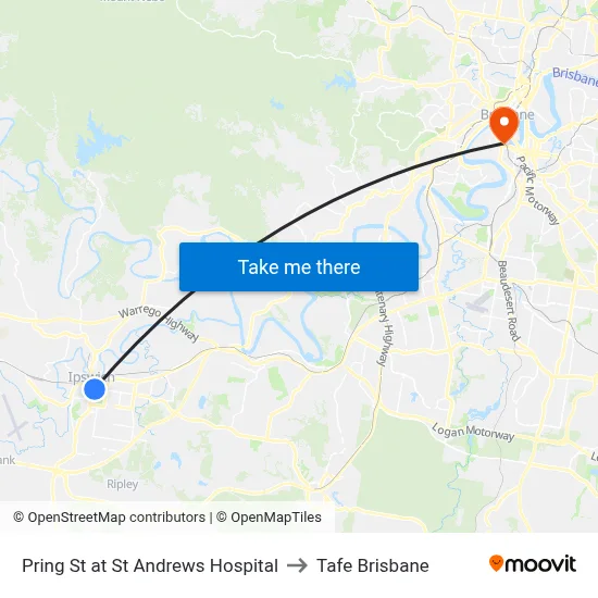 Pring St at St Andrews Hospital to Tafe Brisbane map