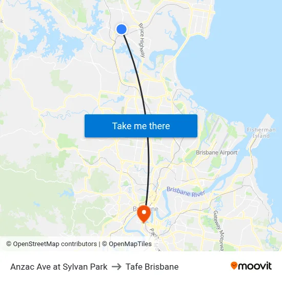 Anzac Ave at Sylvan Park to Tafe Brisbane map