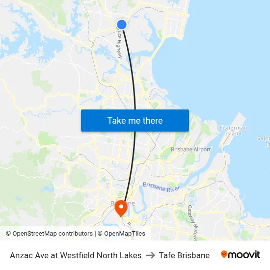Anzac Ave at Westfield North Lakes to Tafe Brisbane map