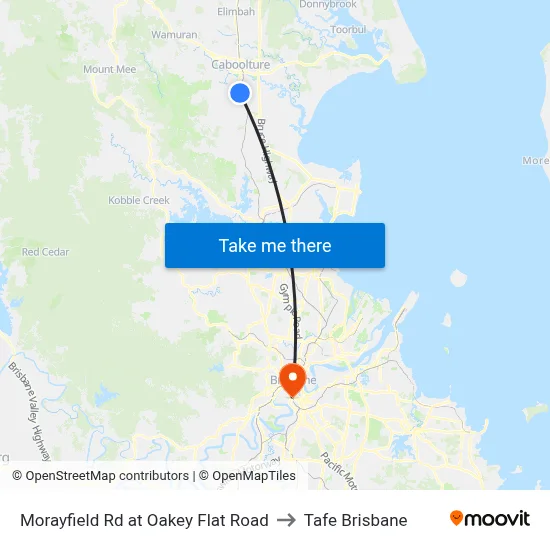 Morayfield Rd at Oakey Flat Road to Tafe Brisbane map