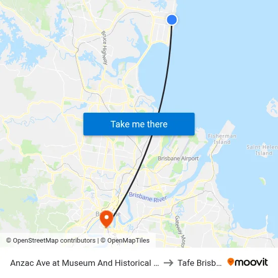 Anzac Ave at Museum And Historical Society to Tafe Brisbane map