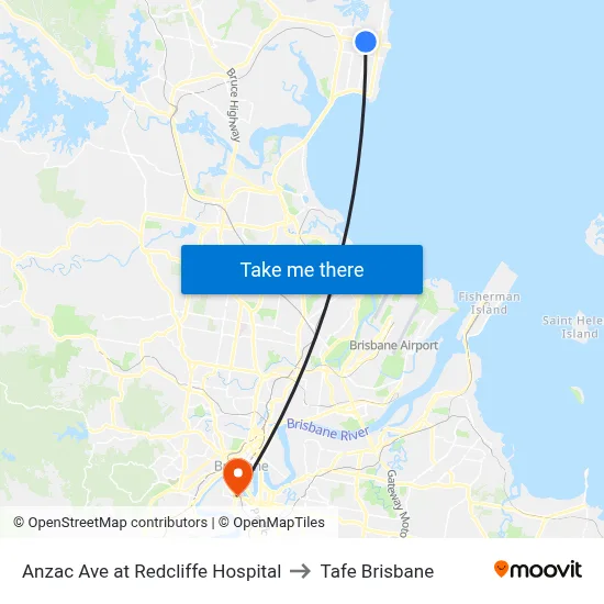 Anzac Ave at Redcliffe Hospital to Tafe Brisbane map