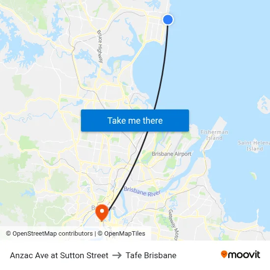 Anzac Ave at Sutton Street to Tafe Brisbane map