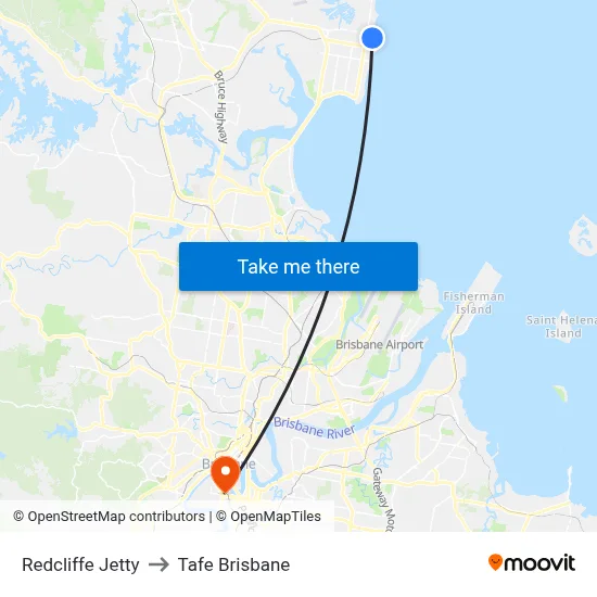 Redcliffe Jetty to Tafe Brisbane map