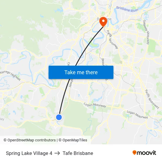 Spring Lake Village 4 to Tafe Brisbane map