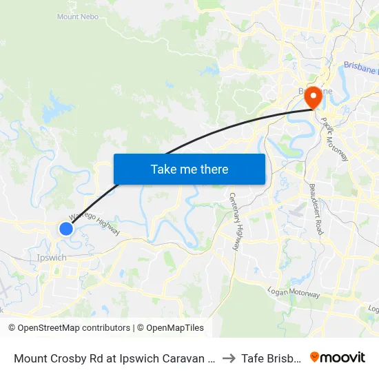 Mount Crosby Rd at Ipswich Caravan Village to Tafe Brisbane map