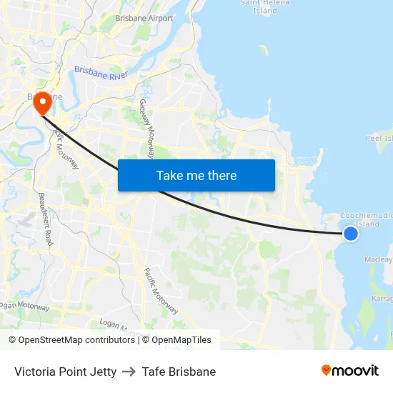 Victoria Point Jetty to Tafe Brisbane map