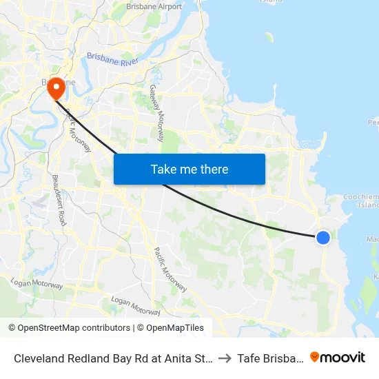 Cleveland Redland Bay Rd at Anita Street to Tafe Brisbane map