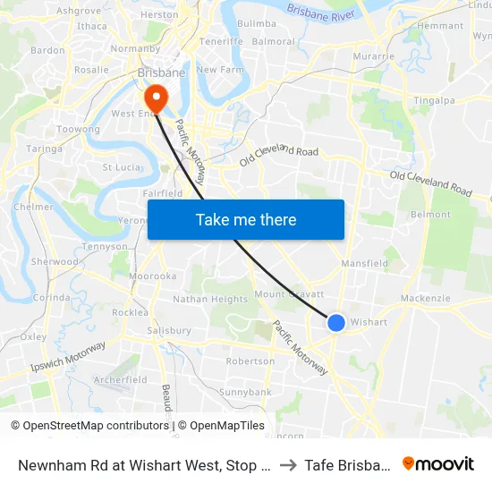 Newnham Rd at Wishart West, Stop 76 to Tafe Brisbane map