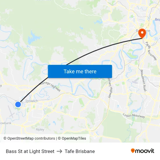 Bass St at Light Street to Tafe Brisbane map