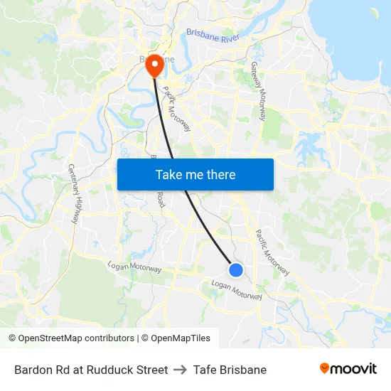 Bardon Rd at Rudduck Street to Tafe Brisbane map