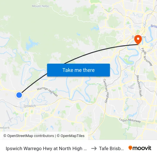 Ipswich Warrego Hwy at North High Street to Tafe Brisbane map