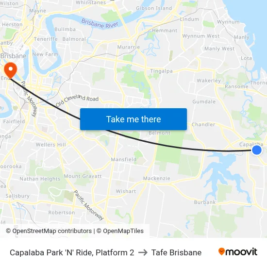 Capalaba Park 'N' Ride, Platform 2 to Tafe Brisbane map