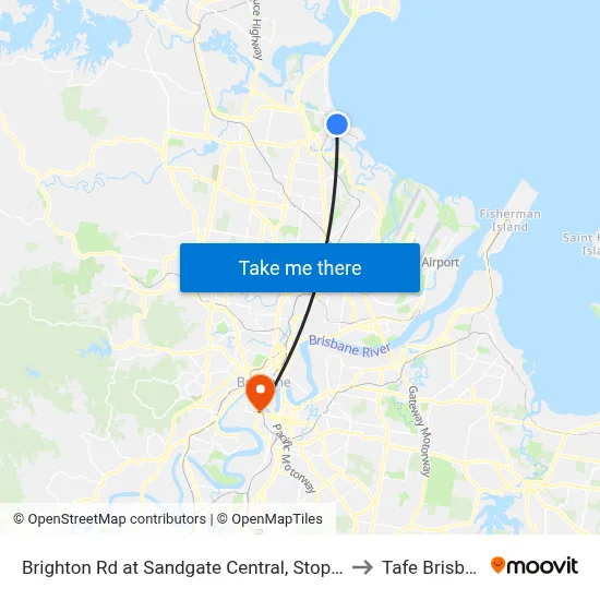 Brighton Rd at Sandgate Central, Stop 34/33 to Tafe Brisbane map