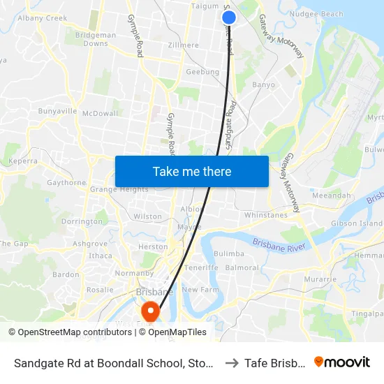 Sandgate Rd at Boondall School, Stop 20/21 to Tafe Brisbane map