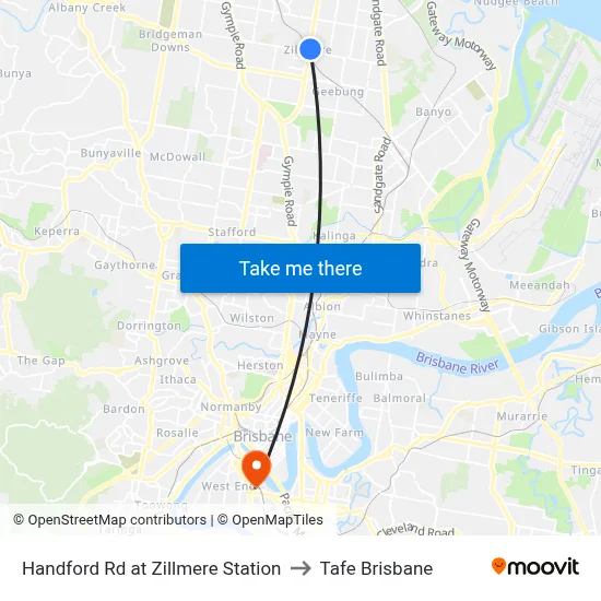 Handford Rd at Zillmere Station to Tafe Brisbane map