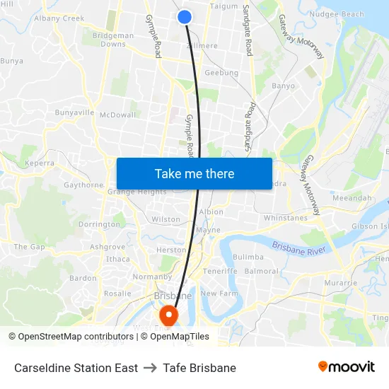 Carseldine Station East to Tafe Brisbane map