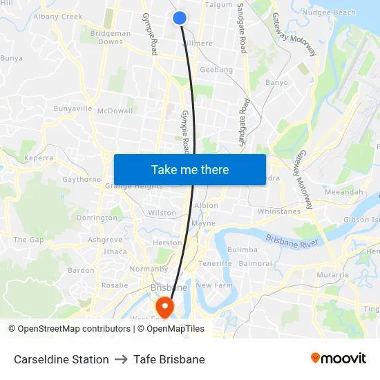 Carseldine Station to Tafe Brisbane map