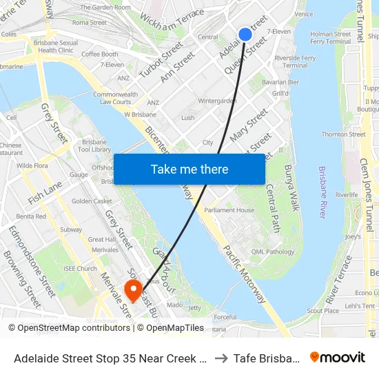Adelaide Street Stop 35 Near Creek St to Tafe Brisbane map