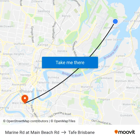 Marine Rd at Main Beach Rd to Tafe Brisbane map