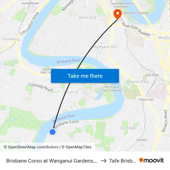 Brisbane Corso at Wanganui Gardens, Stop 35 to Tafe Brisbane map