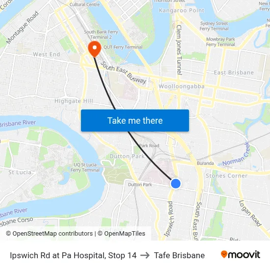 Ipswich Rd at Pa Hospital, Stop 14 to Tafe Brisbane map