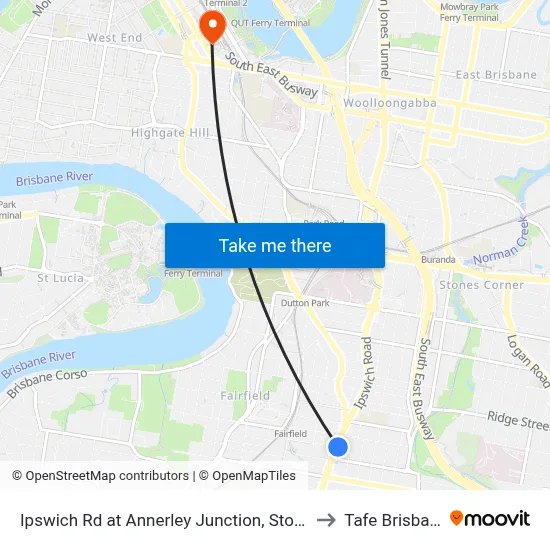Ipswich Rd at Annerley Junction, Stop 22 to Tafe Brisbane map