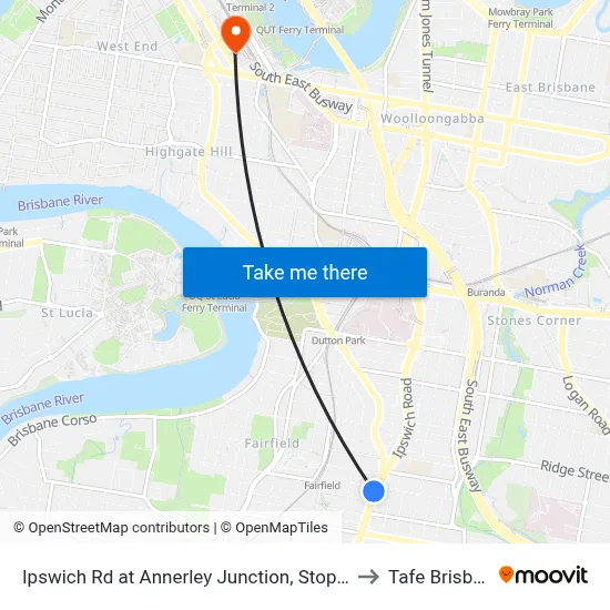 Ipswich Rd at Annerley Junction, Stop 22/21 to Tafe Brisbane map