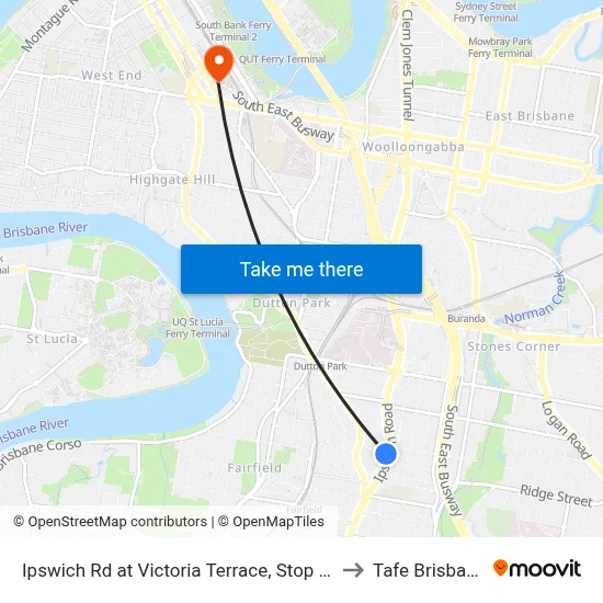 Ipswich Rd at Victoria Terrace, Stop 17 to Tafe Brisbane map