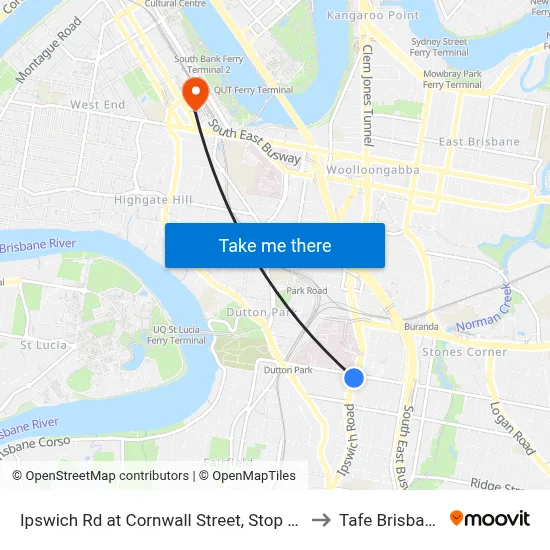 Ipswich Rd at Cornwall Street, Stop 15 to Tafe Brisbane map
