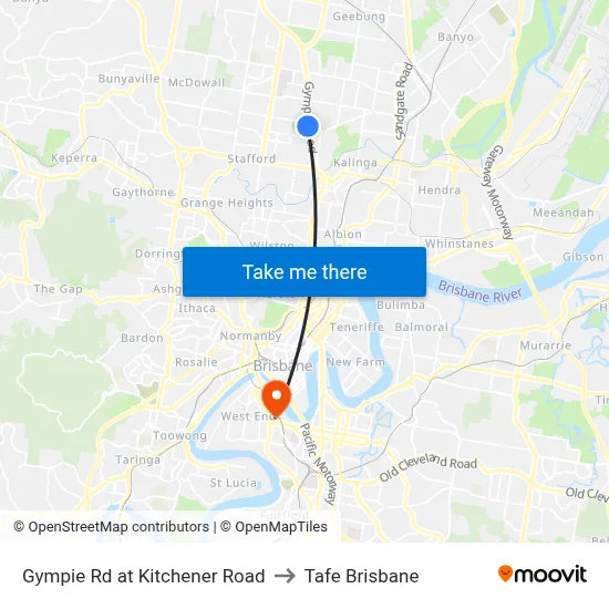 Gympie Rd at Kitchener Road to Tafe Brisbane map