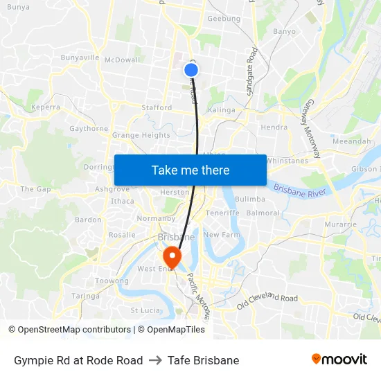 Gympie Rd at Rode Road to Tafe Brisbane map