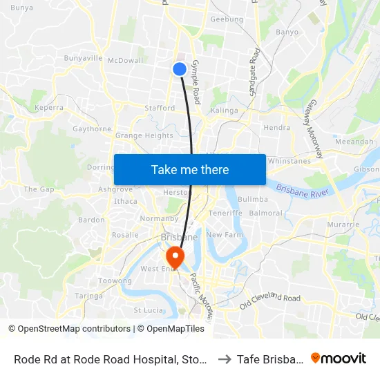 Rode Rd at Rode Road Hospital, Stop 36 to Tafe Brisbane map